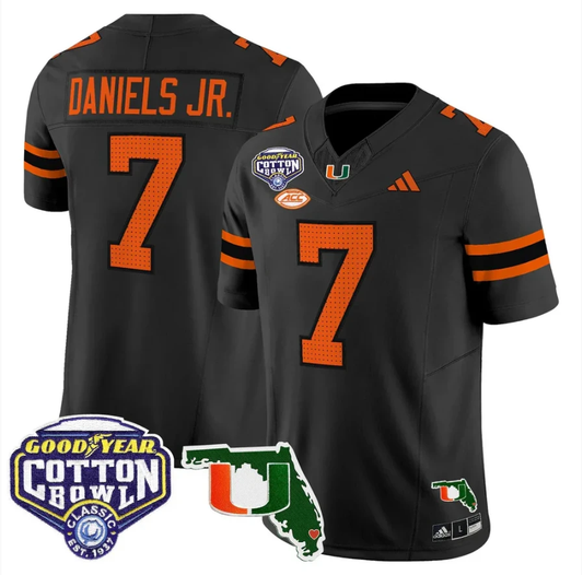 CJ Daniels Jersey #7 Miami Hurricanes 2025 Cotton Bowl Florida Stitched Black by NCAA Football Jersey