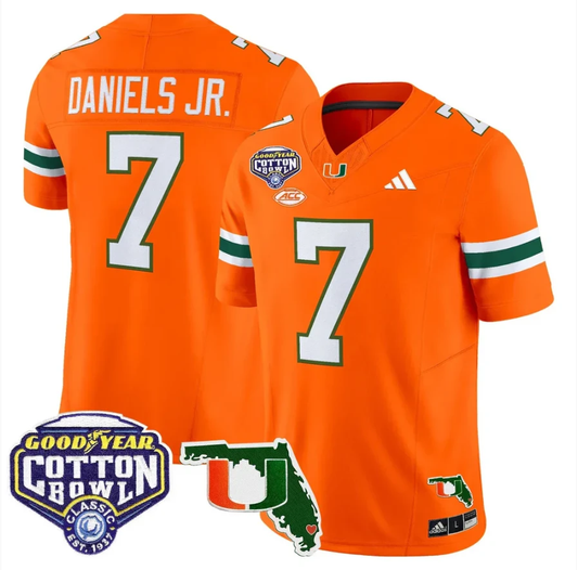 CJ Daniels Jersey #7 Miami Hurricanes 2025 Cotton Bowl Florida Stitched Orange by NCAA Football Jersey
