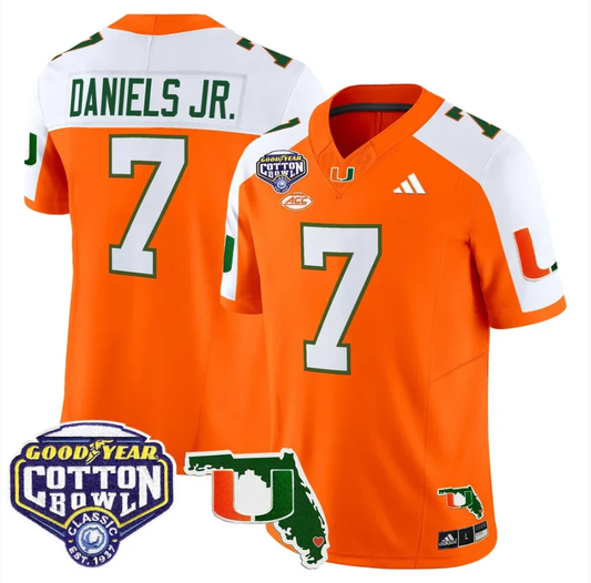 CJ Daniels Jersey #7 Miami Hurricanes 2025 Cotton Bowl Florida Stitched Orange Alternate by NCAA Football Jersey