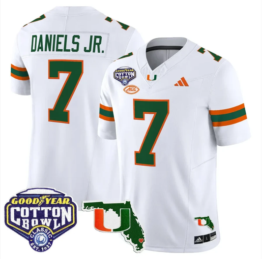 CJ Daniels Jersey #7 Miami Hurricanes 2025 Cotton Bowl Florida Stitched White by NCAA Football Jersey