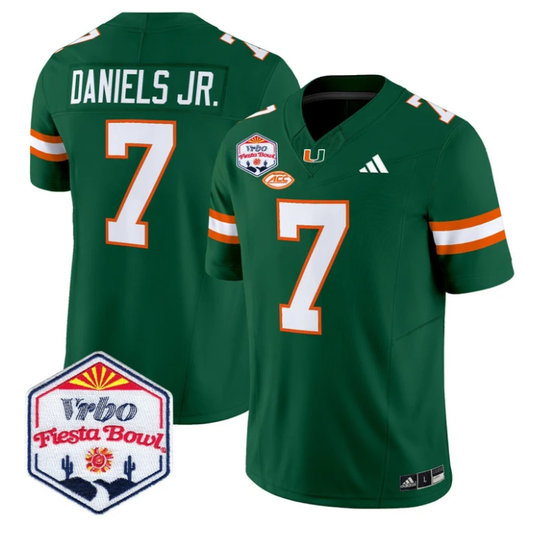CJ Daniels Jersey #7 Miami Hurricanes 2026 Fiesta Bow Patch Stitched Green by NCAA Football Jersey