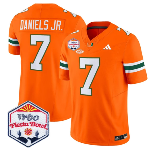 CJ Daniels Jersey #7 Miami Hurricanes 2026 Fiesta Bow Patch Stitched Orange by NCAA Football Jersey