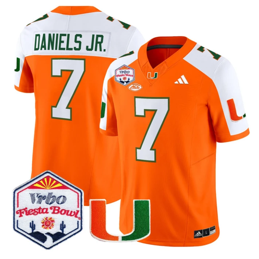CJ Daniels Jersey #7 Miami Hurricanes 2026 Fiesta Bow Patch Stitched Orange Alternate by NCAA Football Jersey