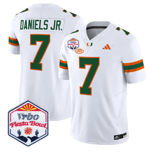 CJ Daniels Jersey #7 Miami Hurricanes 2026 Fiesta Bow Patch Stitched White by NCAA Football Jersey
