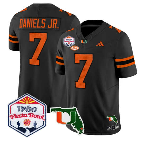CJ Daniels Jersey #7 Miami Hurricanes 2026 Fiesta Bowl Florida Stitched Black by My Store NCAA Football Jerseys