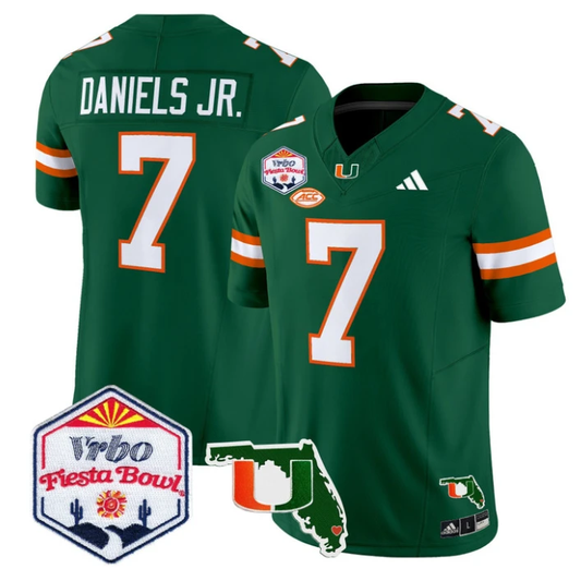 CJ Daniels Jersey #7 Miami Hurricanes 2026 Fiesta Bowl Florida Stitched Green by My Store NCAA Football Jerseys