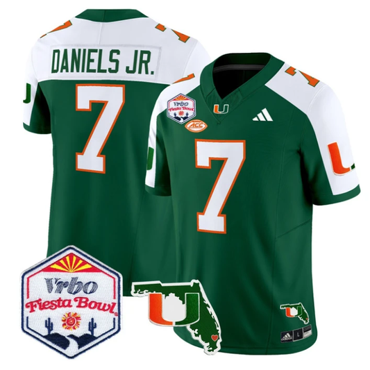 CJ Daniels Jersey #7 Miami Hurricanes 2026 Fiesta Bowl Florida Stitched Green Alternate by My Store NCAA Football Jerseys