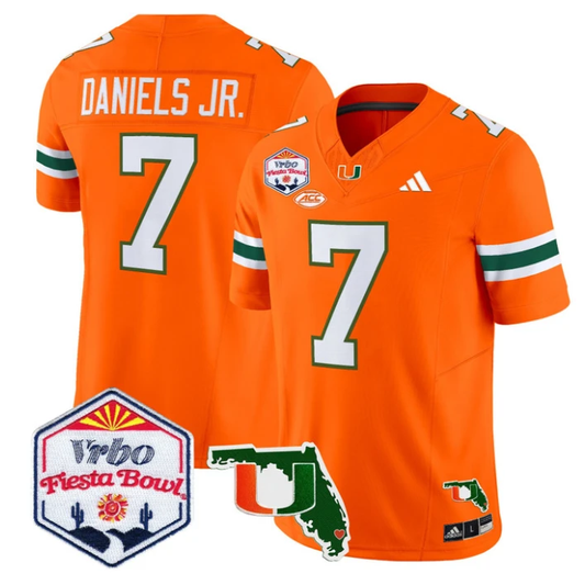 CJ Daniels Jersey #7 Miami Hurricanes 2026 Fiesta Bowl Florida Stitched Orange by My Store NCAA Football Jerseys