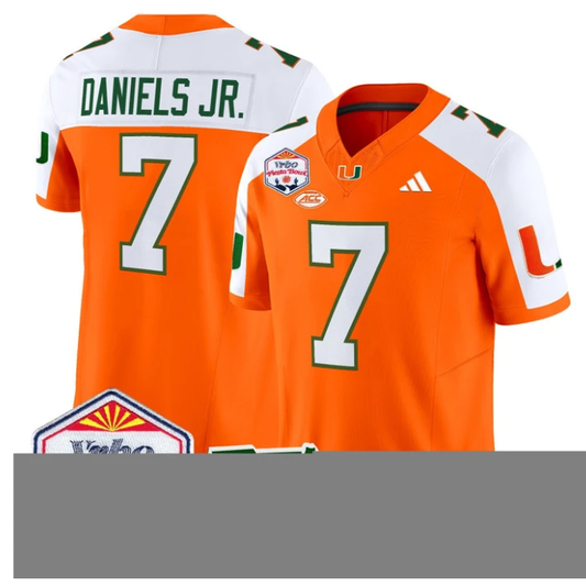 CJ Daniels Jersey #7 Miami Hurricanes 2026 Fiesta Bowl Florida Stitched Orange ALternate by My Store NCAA Football Jerseys