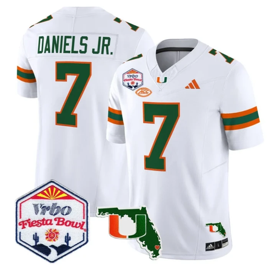 CJ Daniels Jersey #7 Miami Hurricanes 2026 Fiesta Bowl Florida Stitched White by My Store NCAA Football Jerseys