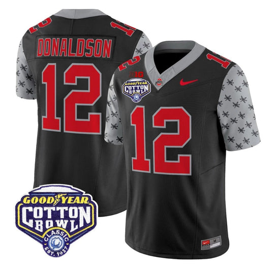 CJ Donaldson Jersey #12 Ohio State 2025 Cotton Bowl Patch Stitched Black by NCAA Football Jersey