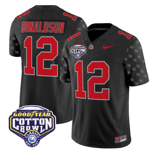CJ Donaldson Jersey #12 Ohio State 2025 Cotton Bowl Patch Stitched Black Limited by NCAA Football Jersey