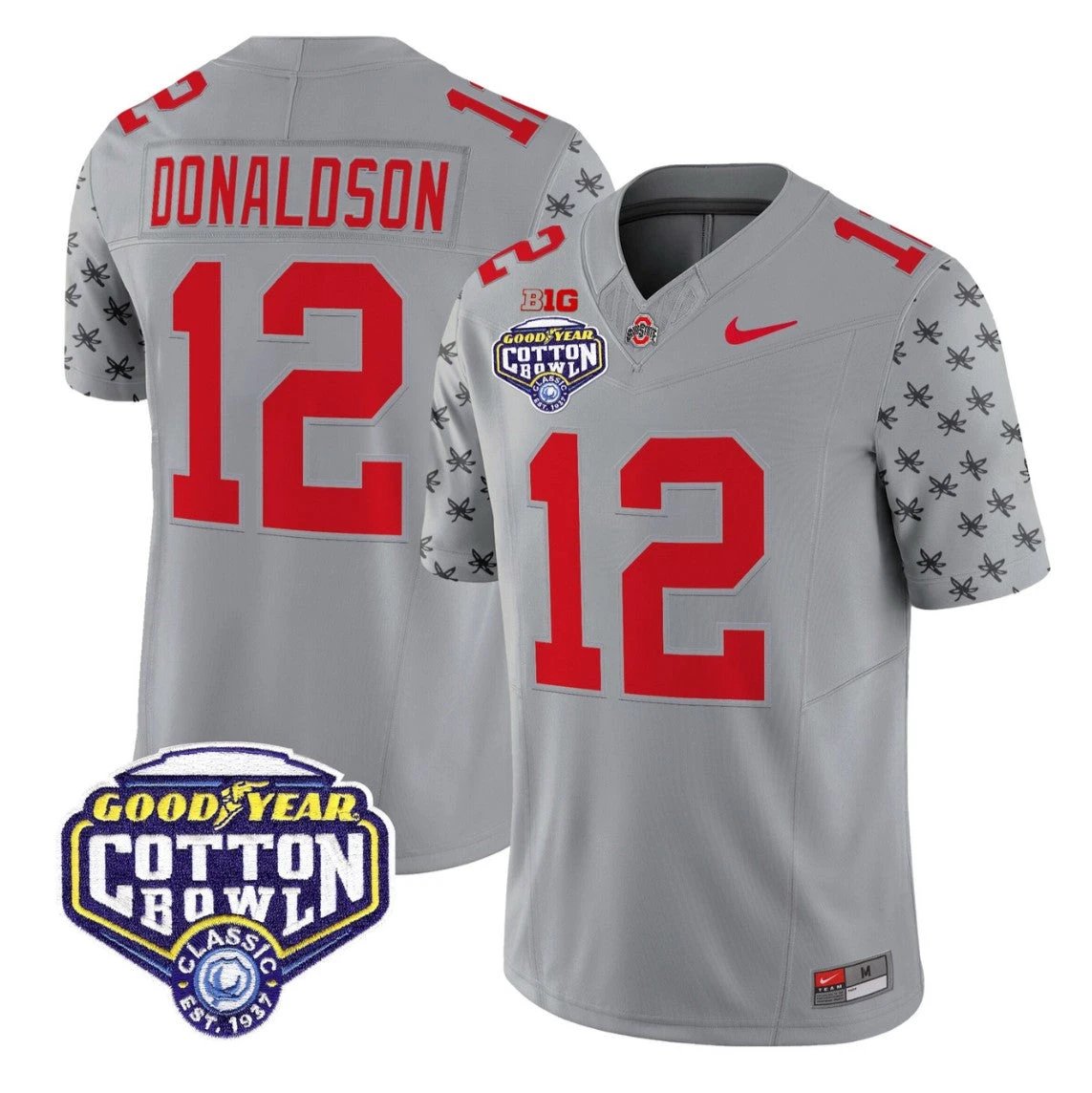 CJ Donaldson Jersey #12 Ohio State 2025 Cotton Bowl Patch Stitched Gray by NCAA Football Jersey