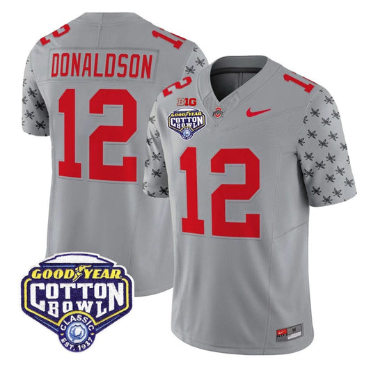 CJ Donaldson Jersey #12 Ohio State 2025 Cotton Bowl Patch Stitched Gray by NCAA Football Jersey