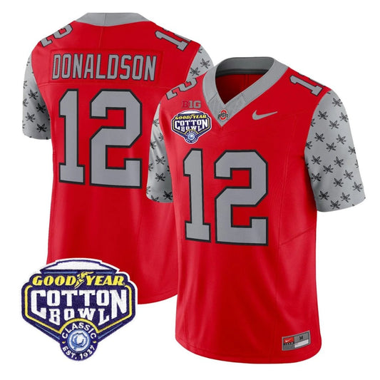 CJ Donaldson Jersey #12 Ohio State 2025 Cotton Bowl Patch Stitched Red by NCAA Football Jersey