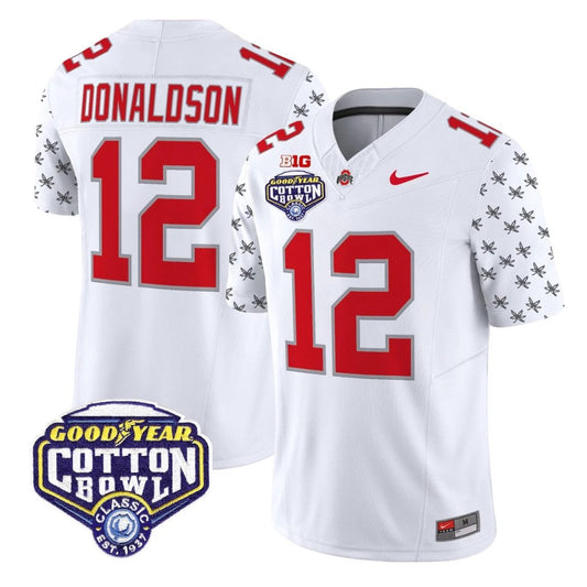 CJ Donaldson Jersey #12 Ohio State 2025 Cotton Bowl Patch Stitched White Limited by NCAA Football Jersey