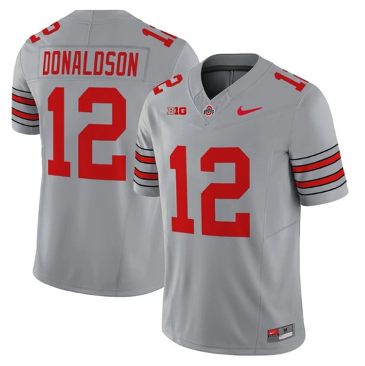 CJ Donaldson Jersey #12 Ohio State Heritage Stripe 2025-26 Stitched Gray by NCAA Football Jersey