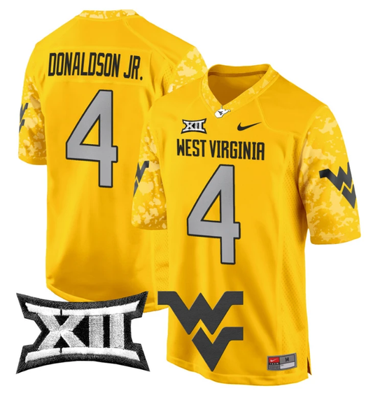 CJ Donaldson Jr Jersey #4 West Virginia Mountaineers Game Football Gold by My Store