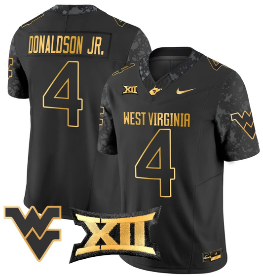 CJ Donaldson Jr Jersey #4 West Virginia Mountaineers Gold Vapor Football Black Gold by My Store