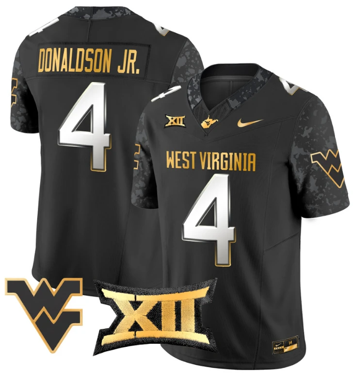 CJ Donaldson Jr Jersey #4 West Virginia Mountaineers Gold Vapor Football Black Limited by My Store