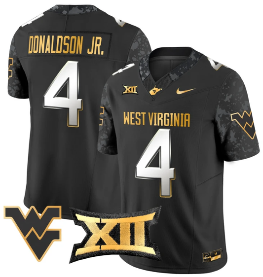 CJ Donaldson Jr Jersey #4 West Virginia Mountaineers Gold Vapor Football Black Limited by My Store