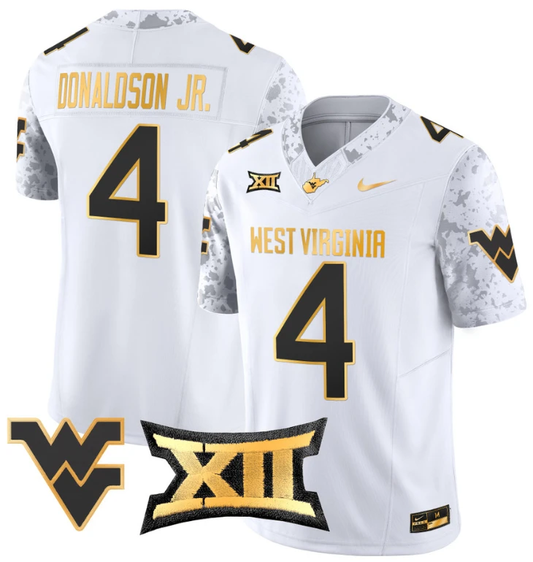 CJ Donaldson Jr Jersey #4 West Virginia Mountaineers Gold Vapor Football White Gold by My Store