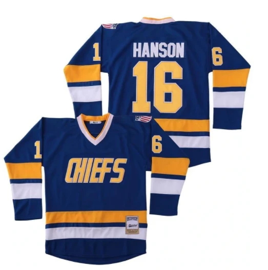 Charleston Chiefs #16 Hanson Brothers Slapshot Blue Hockey Jersey by Hockey David