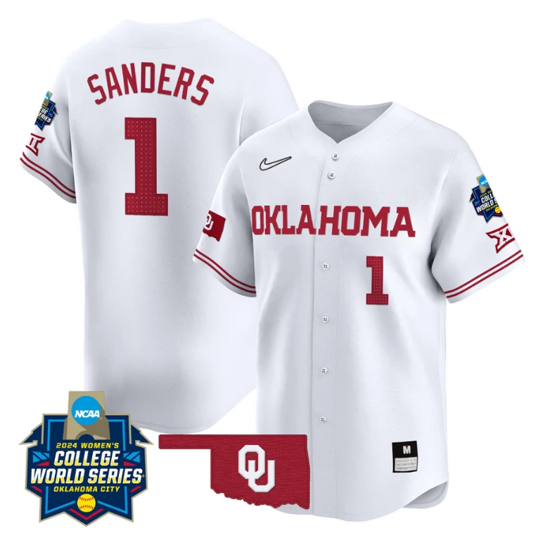 Cydney Sanders Jersey #1 Oklahoma Sooners 2024 College World Series Patch Vapor Premier Limited NCAA Baseball Stitched White by My Store