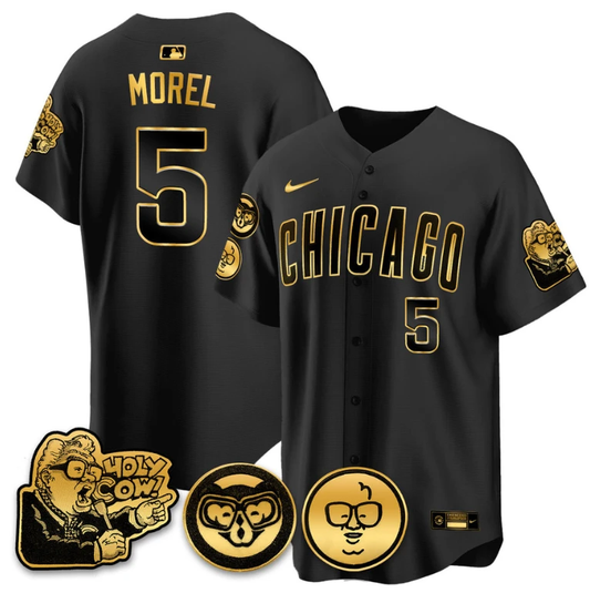 Christopher Morel Jersey #5 Chicago Cubs Harry Caray Holy Cow Patch Premier Limited Stitched Black Gold by My Store