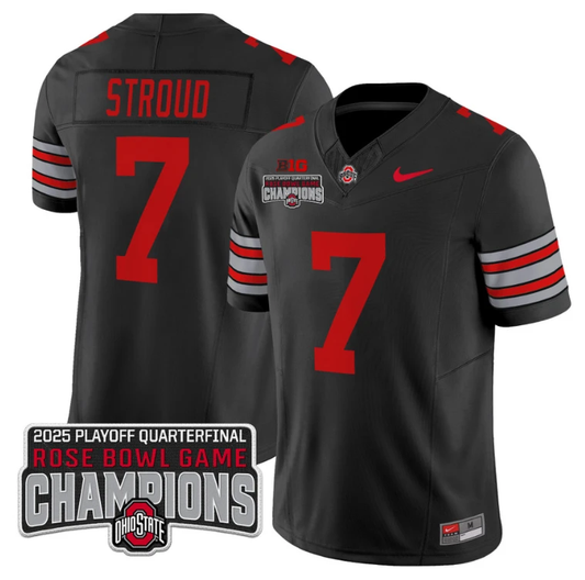CJ Stroud Jersey #7 Ohio State 2025 Rose Bowl Champions Patch Black by NCAA Football Jersey