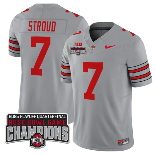 CJ Stroud Jersey #7 Ohio State 2025 Rose Bowl Champions Patch Gray by NCAA Football Jersey