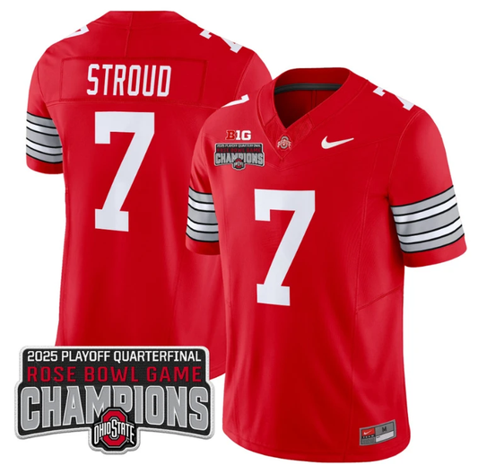CJ Stroud Jersey #7 Ohio State 2025 Rose Bowl Champions Patch Red by NCAA Football Jersey