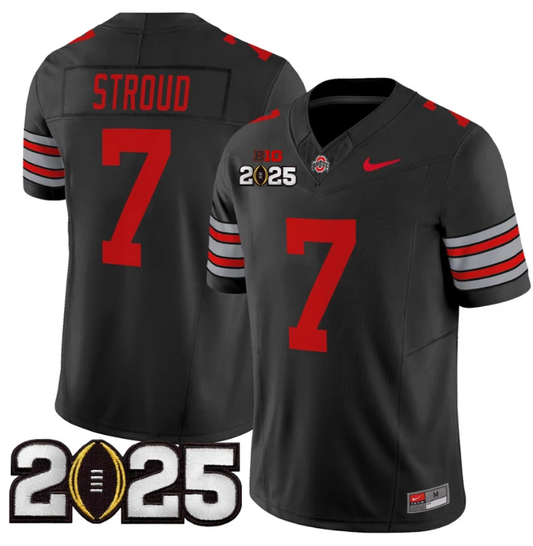 CJ Stroud Jersey #7 Ohio State 'Heritage Stripe' 2025 CFP Final Patch Black by NCAA Football Jersey