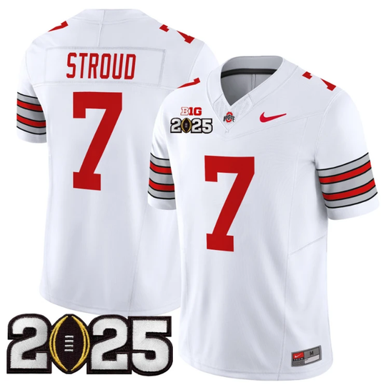 CJ Stroud Jersey #7 Ohio State 'Heritage Stripe' 2025 CFP Final Patch White by NCAA Football Jersey