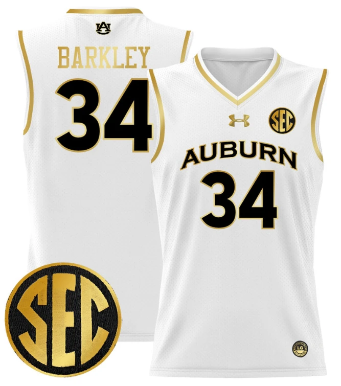 Charles Barkley Jersey #34 Auburn Tigers 2024 Lightweight Basketball White Gold by My store basketball
