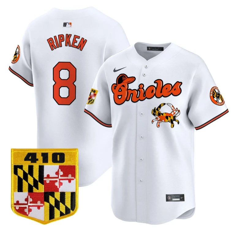 Cal Ripken Jersey #8 Baltimore Orioles 410 & Chesapeake Crab Patch Limited Stitched White by My Store