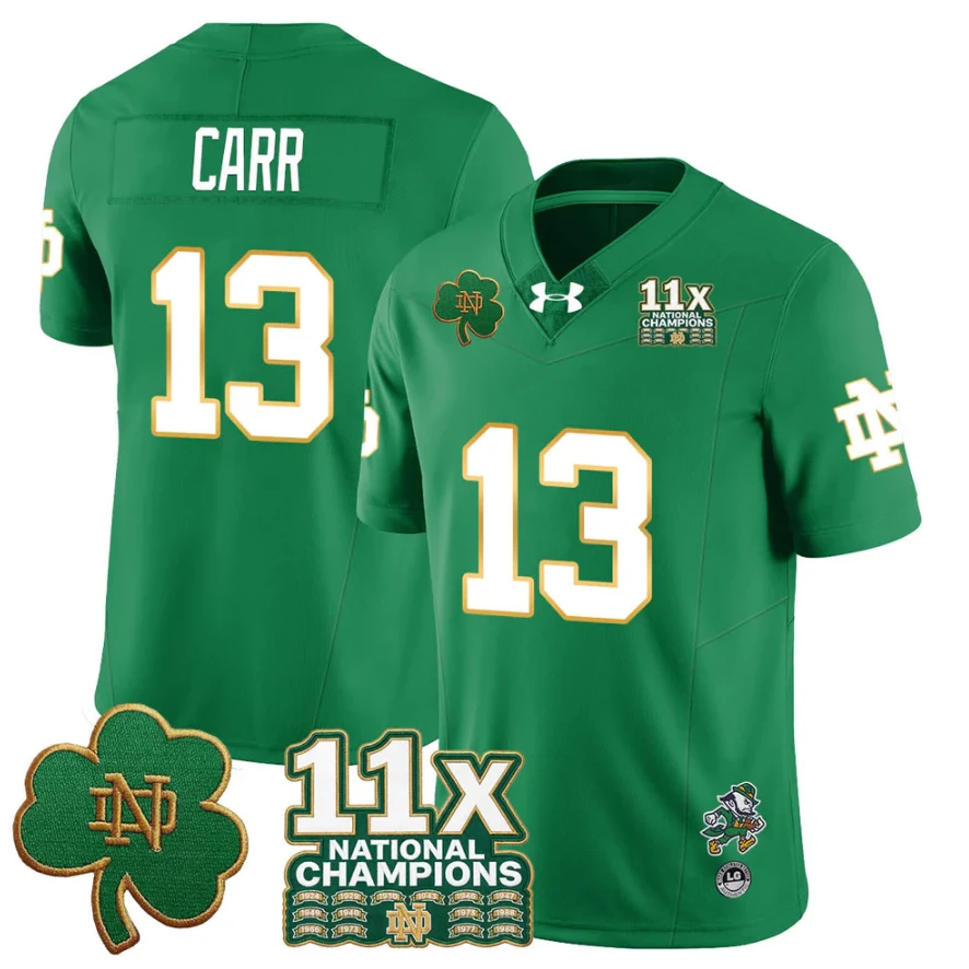 CJ Carr Jersey #13 Notre Dame 11x-Time National Champions Stitched by My Store NCAA Football Jerseys