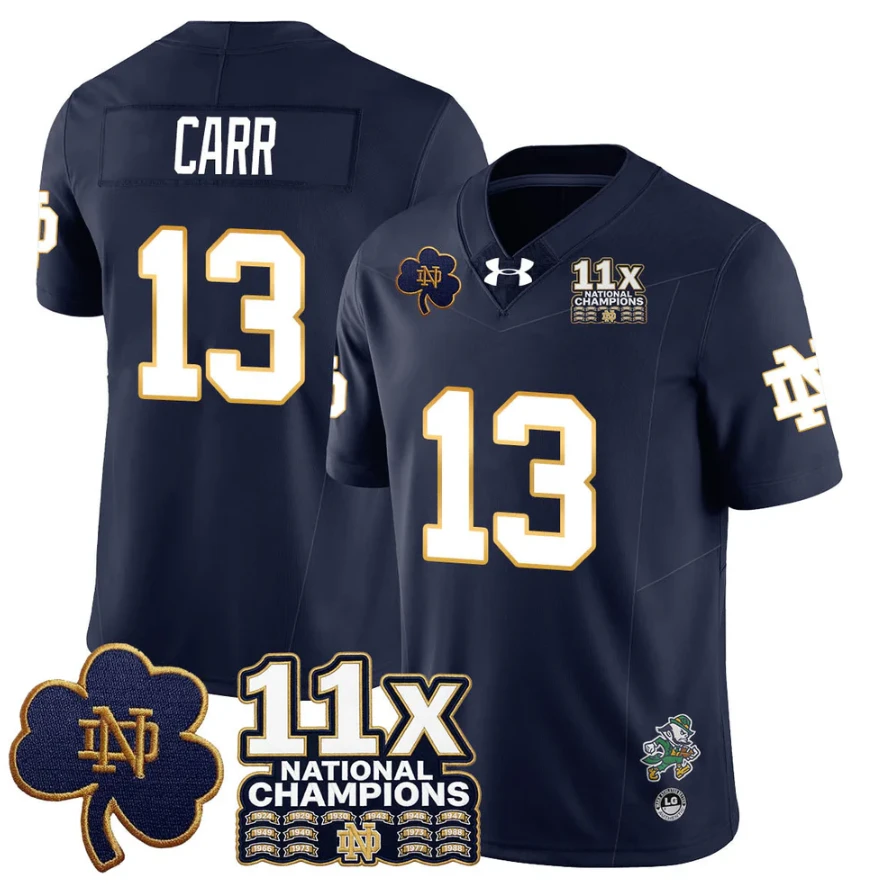 CJ Carr Jersey #13 Notre Dame 11x-Time National Champions Stitched by My Store NCAA Football Jerseys