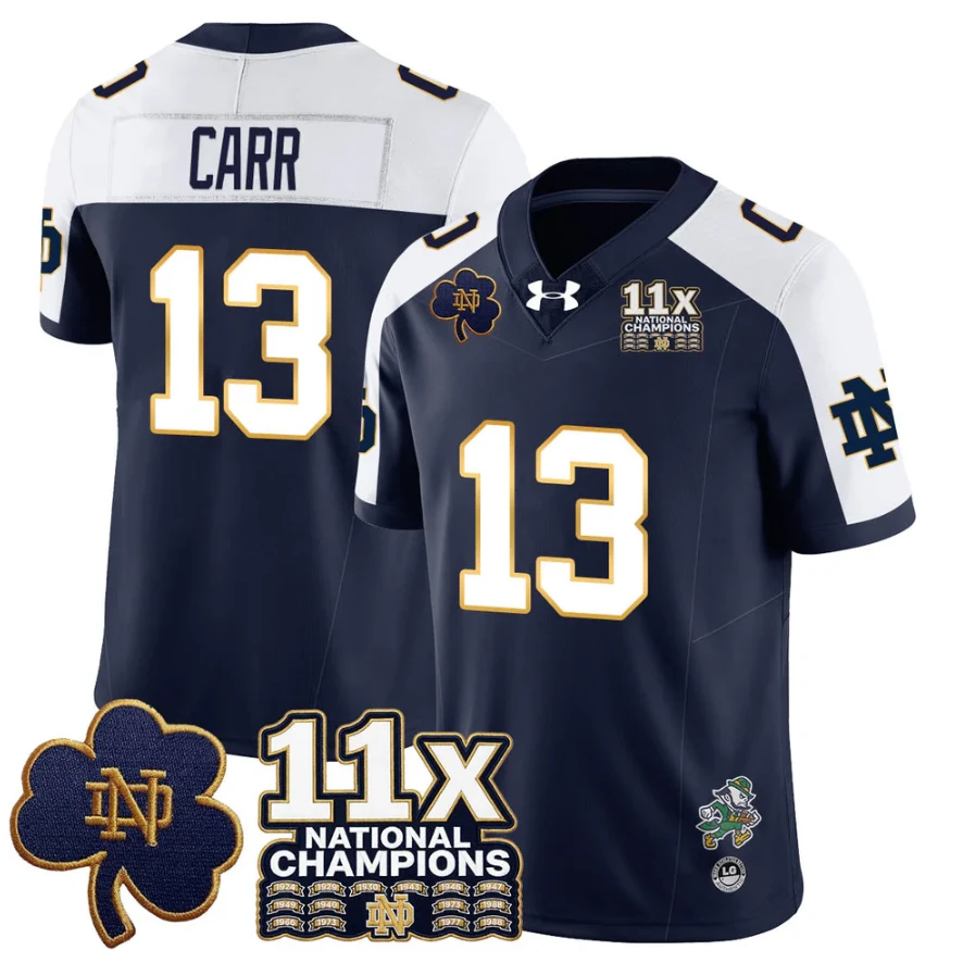 CJ Carr Jersey #13 Notre Dame 11x-Time National Champions Stitched by My Store NCAA Football Jerseys