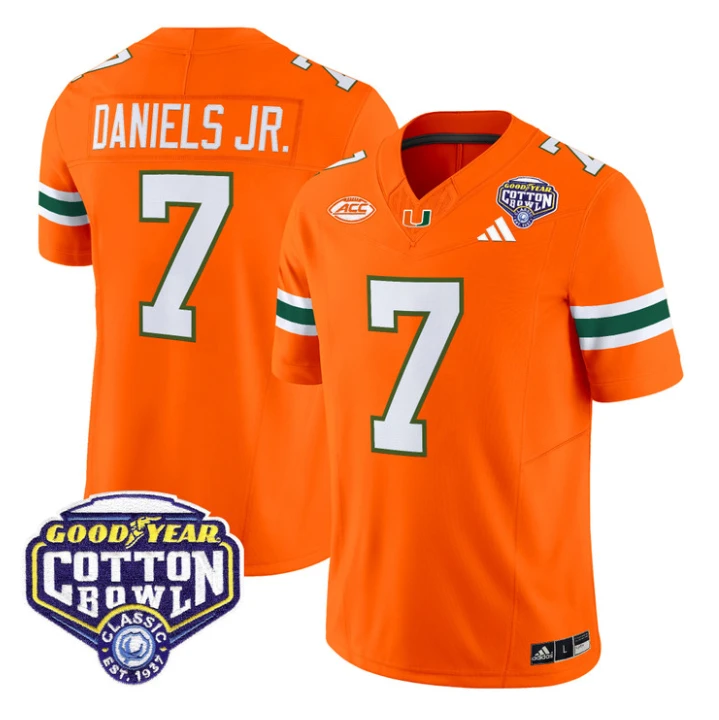 CJ Daniels Jersey #7 Miami Hurricanes 2025 Cotton Bowl Patch Stitched by My Store NCAA Football Jerseys
