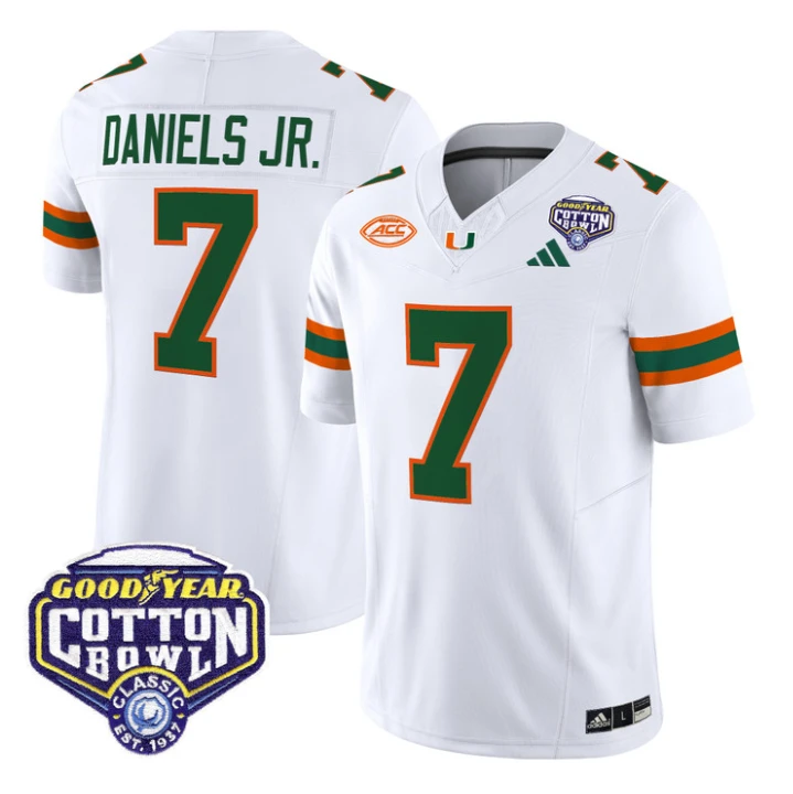 CJ Daniels Jersey #7 Miami Hurricanes 2025 Cotton Bowl Patch Stitched by My Store NCAA Football Jerseys
