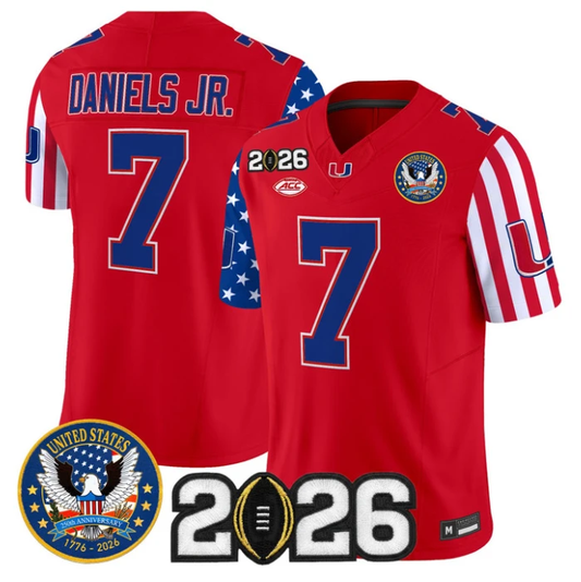 CJ Daniels Jersey #7 Miami Hurricanes America 250 Edition 2026 CFP Patch Stitched by My Store NCAA Football Jerseys