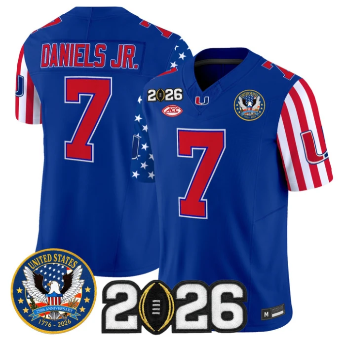 CJ Daniels Jersey #7 Miami Hurricanes America 250 Edition 2026 CFP Patch Stitched by My Store NCAA Football Jerseys