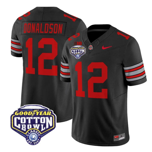 CJ Donaldson Jersey #12 Ohio State Heritage Stripe 2025 Cotton Bowl Stitched by My Store NCAA Football Jerseys