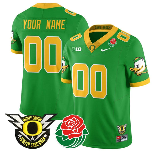 Custom Oregon Ducks Jersey Name, Number 2024 Rose Bowl Patch N1 Green by My Store