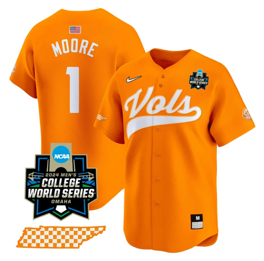 Christian Moore Jersey #1 Tennessee Volunteers 2024 College World Series Vapor Premier Limited NCAA Baseball Stitched Orange by My Store