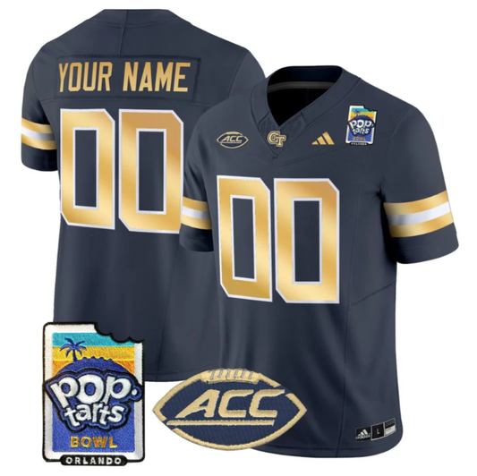 Custom Georgia Tech Yellow Jackets Jersey Pop-Tarts Bowl Patch Stitched Navy by NCAA Football Jersey