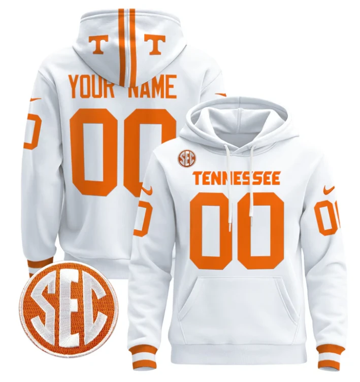 Custom Tennessee Volunteers Hoodie Name, Number Pullover Stitched Black by Hoodie Pullover