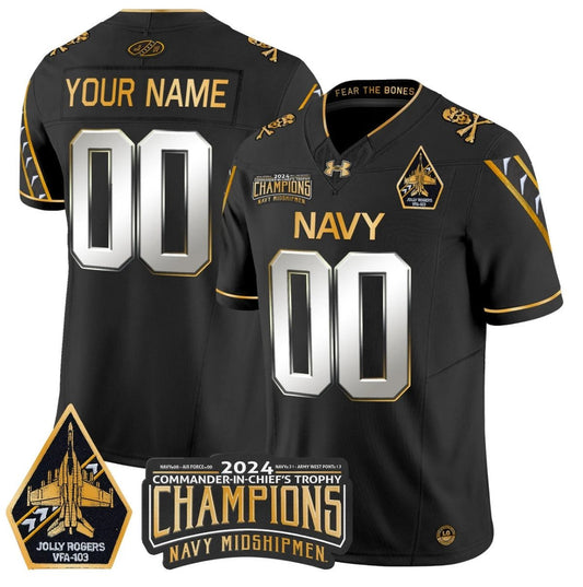 Custom Navy Midshipmen Jersey Commander-in-chief's Trophy Champions Black Limited by NCAA Football Jersey