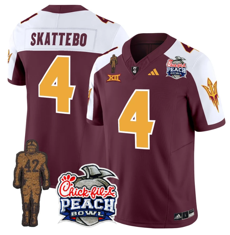 Cam Skattebo Jersey #4 Sun Devils Pat Tillman Peach Bowl Patch Maroon Alternate by My Store
